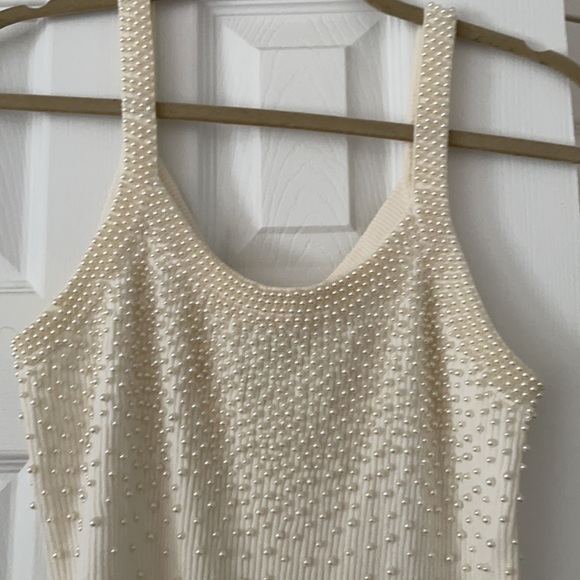 New Pearl Ribbed Knit Tank Top Ivory Small - Picture 5 of 6